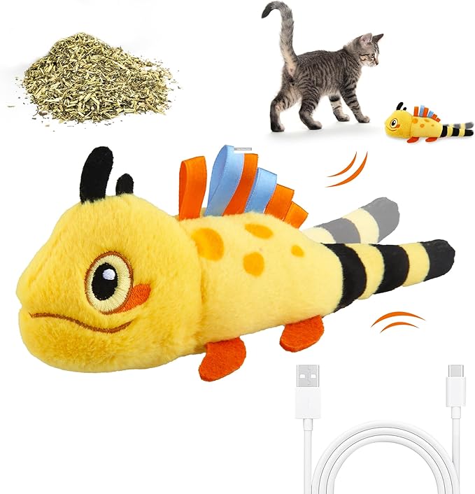 Gigwi Flopping Lizard Interactive Cat Toys with Catnip & Silvervine, Floppy Wiggle Cat Toy for Indoor Cats, Moving Activated Cat Kicker Toys, Electric Kitten Toys with USB Rechargeable