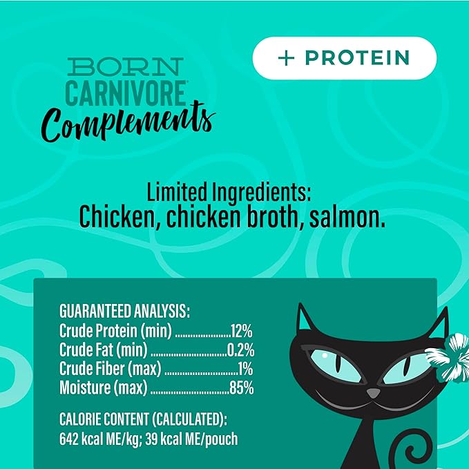 Tiki Cat Born Carnivore Complements Wet Cat Food Topper, Chicken & Salmon 2.1 oz Pouch (12 Count)