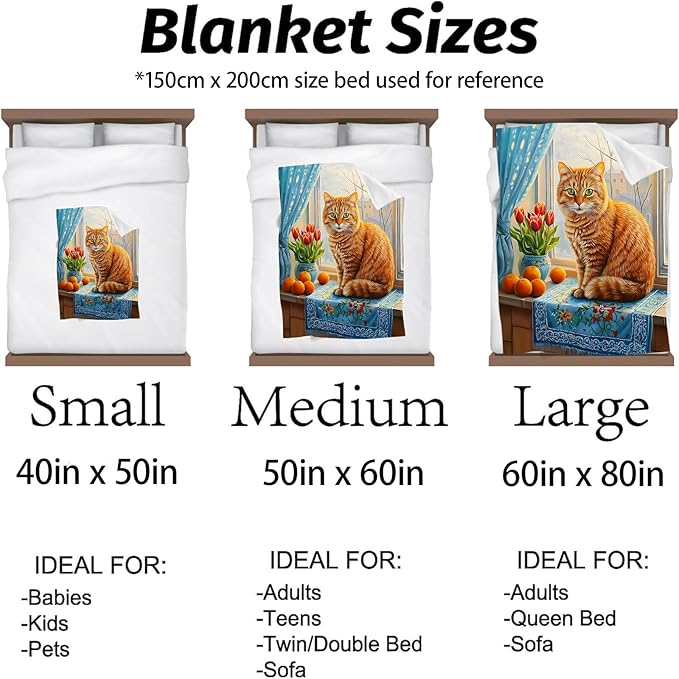 Cute Cat Blanket, Soft & Warm Flannel Throw Blanket - Lightweight Cozy Kitten Blankets for Travel, Sofa, Bedroom, Office for Adults Kids - Ideal for All Season 60"×50"