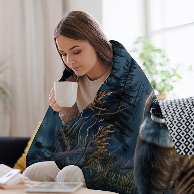 Deer Moon Hunting Print Blanket Wild Animal Country Nature Night Throw Blankets Gifts for Couch Sofa Bed Stuff Decor Soft Cozy Fleece Plush Warm Flannel Bedding for Lover Men Women 50"x60"