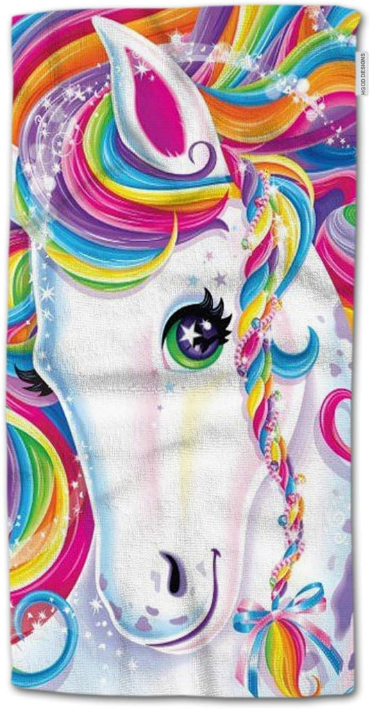 HGOD DESIGNS Unicorn Bath Towels, Beautiful Unicorn with Rainbow Hair, 100% Cotton Soft Towels for Bathroom & Kitchen, 15"X30"