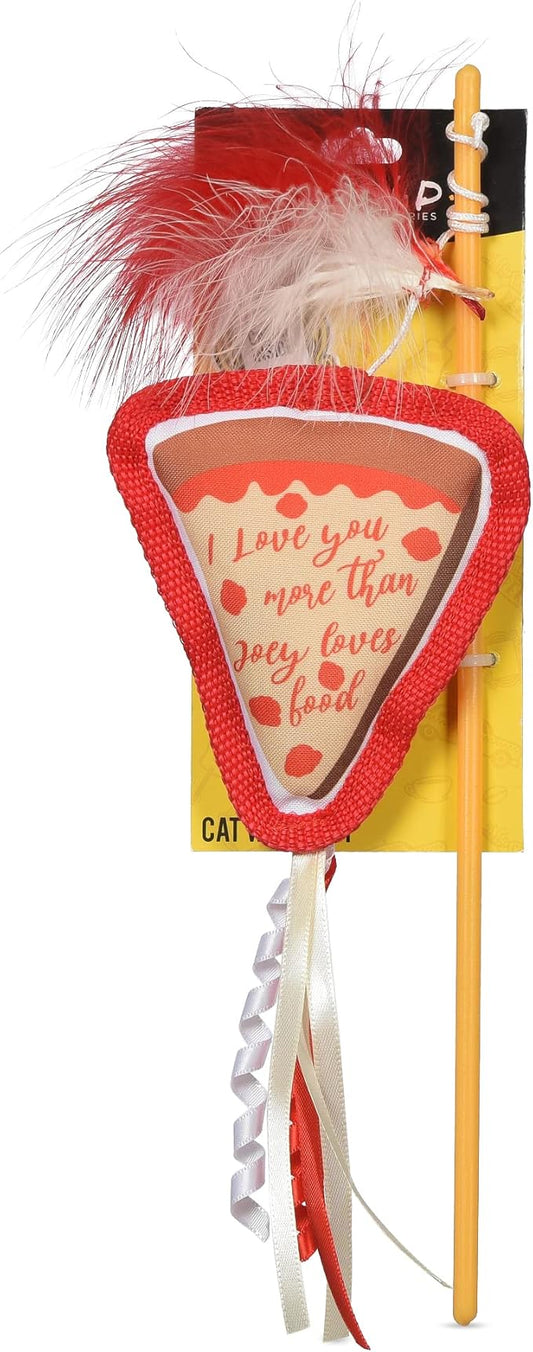 Cat Toy Joey Loves Pizza Catnip Wand, Catnip Inside | Friends for Pets | Interactive Toy for Cats, Dancing Teaser with Ribbons | Cat Exercise Toy with Feathers and Catnip