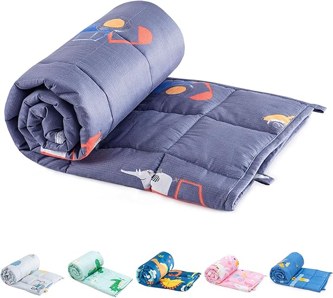 Sivio Weighted Blanket - 100% Cotton Heavy Blanket 3lbs, 36 x 48 inches, Breathable Soft Throw Blanket for Calm Sleeping for Home and School Nap, Blue Car