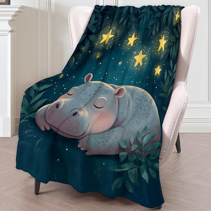 Funny Hippo Theme Blanket - Super Soft, Cozy, Lightweight Flannel Throw - Warm, Plush Blanket for Couch, Bed, Office, Travel, Outdoor Ideal Gift for Adult - 50×60in