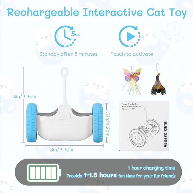 Interactive Cat Toy, Kitten Toy for Indoor Cats, Automatic Cat Toy with LED Lights, Cat Mouse Toy, USB-C Rechargeable