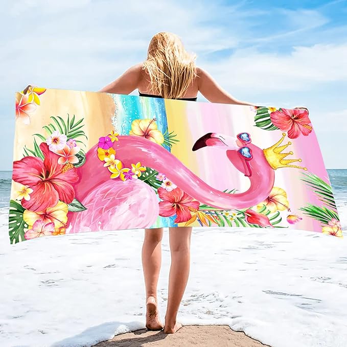 Bonsai Tree Flamingo Beach Towel, 30" x 60", Microfiber, Pink, Sand Proof, Quick Dry, Beach Towel for Women, Kids, Teens