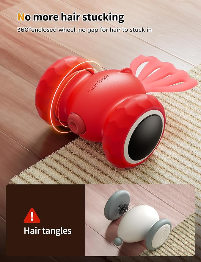 Interactive Cat Toys, Goldfish Automatic Cat Toy Interactive with LED Light for Indoor All Breed Cat, Self Moving Electric Cat Toy USB-C Rechargeable (Red)