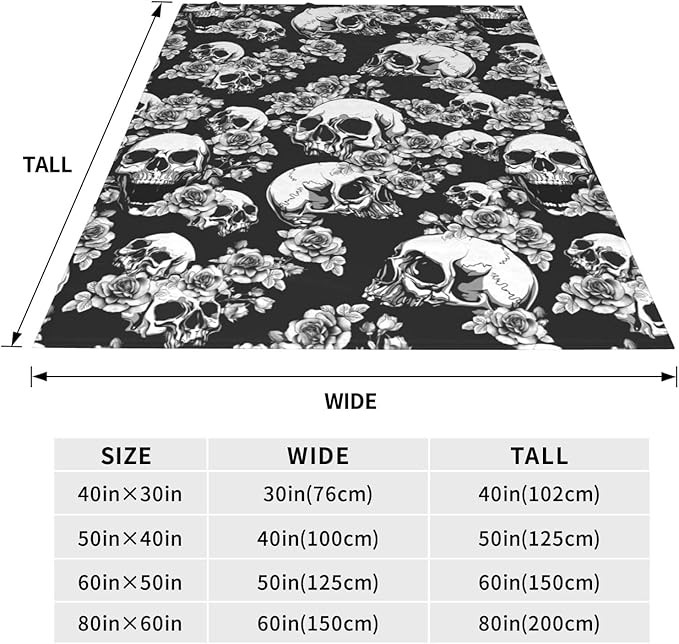 Ultra-Soft Microfiber Throw Blanket 330 GSM Fuzzy Fleece Blanket for Adults Kids Gift Couch, Sofa, Bed Skull Floral 50"X40"