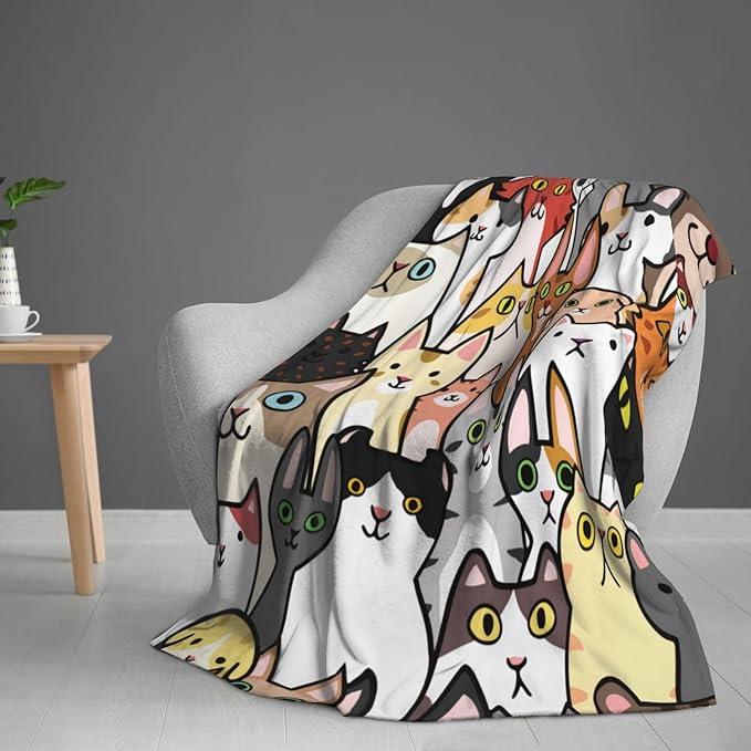 Cat Face Cute Animal Cartoon Blanket, Soft Blankets Flannel Bed Throw Cozy Lightweight Plush Gifts for Kids Boys Girls Women Men Sofa Couch Bedroom Living Rooms Warm All Season, Home Decor, 60"x50"