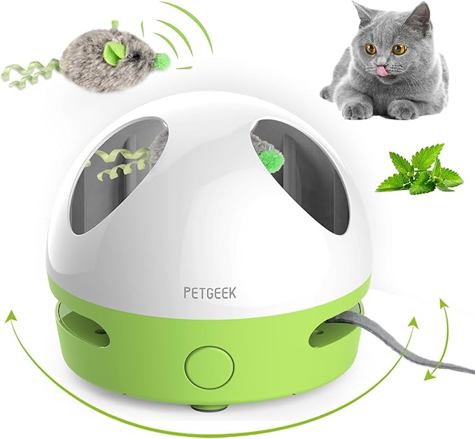 PETGEEK Interactive Cat Toy, Hide Mouse Cat Toy with Squeaky Mouse, Electronic Automatic Cat Toys with Catnip Filled Hidey Mouse, Best Gift for Birthday, Thanksgiving, Christmas, New Year