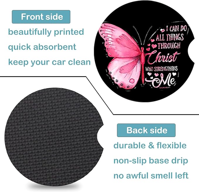 Car Coasters for Cup Holders,2 Pack Pink Butterfly Car Coasters,2.75" Universal Size Anti Slip Rubber Mat,Automotive Cup Holder Decal Decor Accessories,Butterfly Gifts for Women,Men,Mom