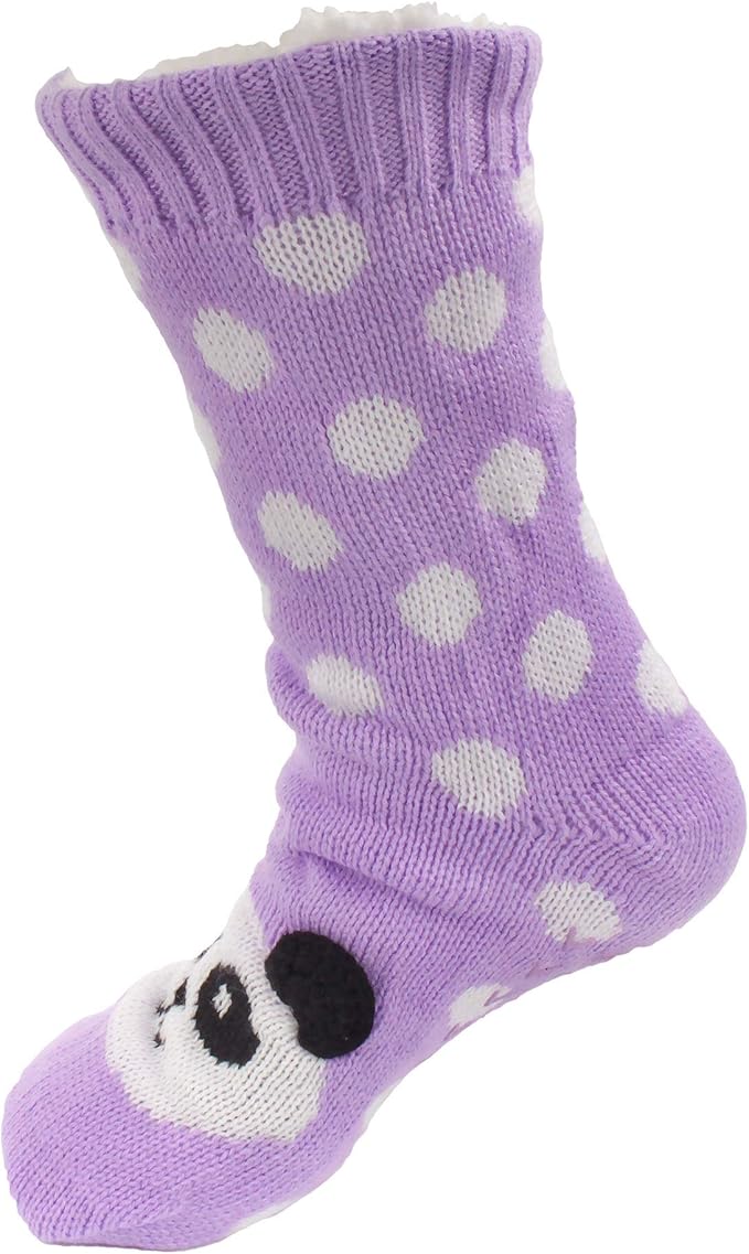 BambooMN Extra Thick Cozy Fuzzy Animal Thermal Cabin Plush Fleece-lined Knitted Crew Socks