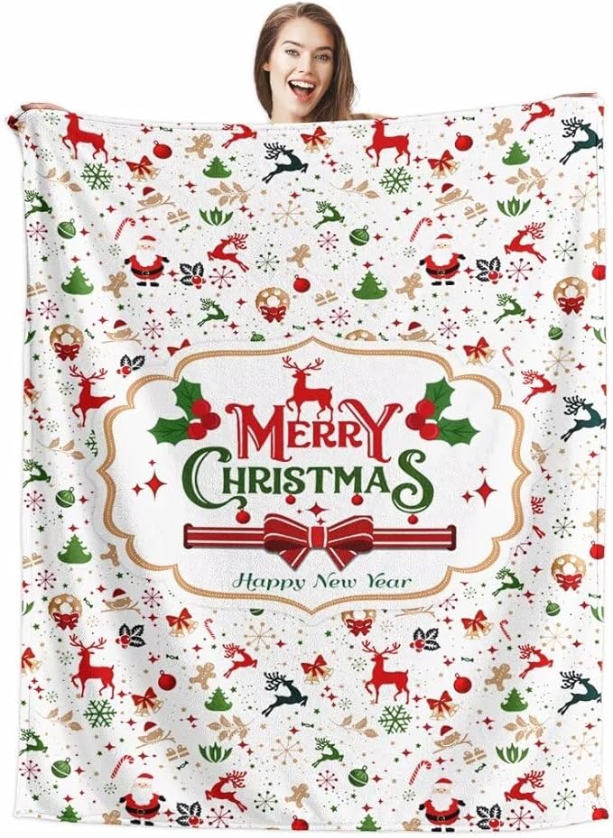 Christmas Blanket Santa Claus Deer Flannel Throw Blanket Soft Plush Snowman Blanket for Couch Sofa Bed Merry Christmas Home Decor 50x60”