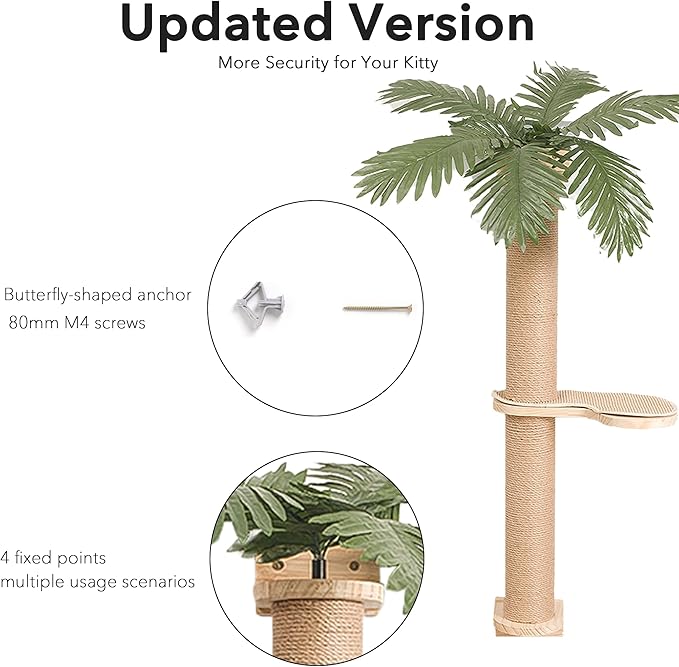 Wall Mounted Cat Scratcher for Indoor Cats, 38 Inch Cat Wall Shelves with Scratching Posts and Pedal, Suitable for Adults Cats, Kitten and All Type of Cats, Sturdy and Non-Slip for Easy Assembly.