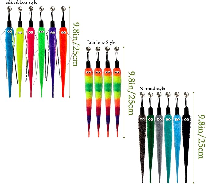 Cat Worm Toy Refills Cat Wand Toys Replacement, Cat Teaser Toy, Cat Wand Toy Worm Refill for Cat Wand (16Pcs Worm Refills)