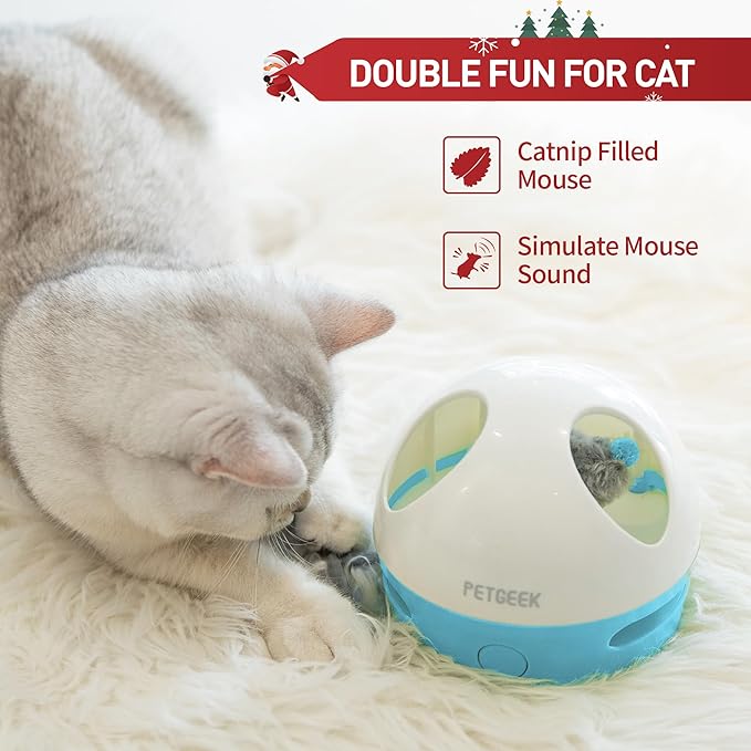 PETGEEK Interactive Cat Toy, Hide Mouse Cat Toy with Squeaky Mouse, Electronic Automatic Cat Toys with Catnip Filled Hidey Mouse, Best Gift for Birthday, Thanksgiving, Christmas, New Year