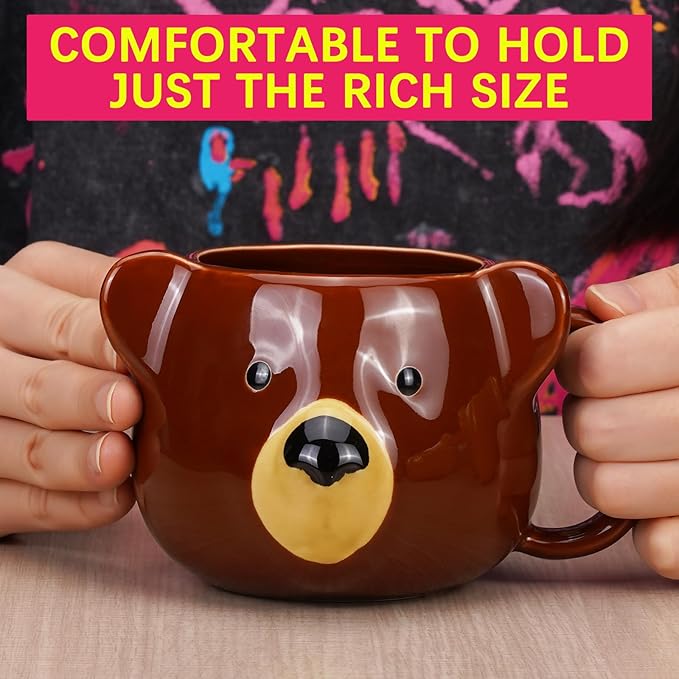 Bear Mug 14 oz Ceramic Coffee Mug 3D Porcelain Tea Mug for Women Kawaii Cup Bear Gifts for Women Christmas Gifts Housewarming Holiday Birthday Gifts for Women Mom Kids Men and Friend Brown