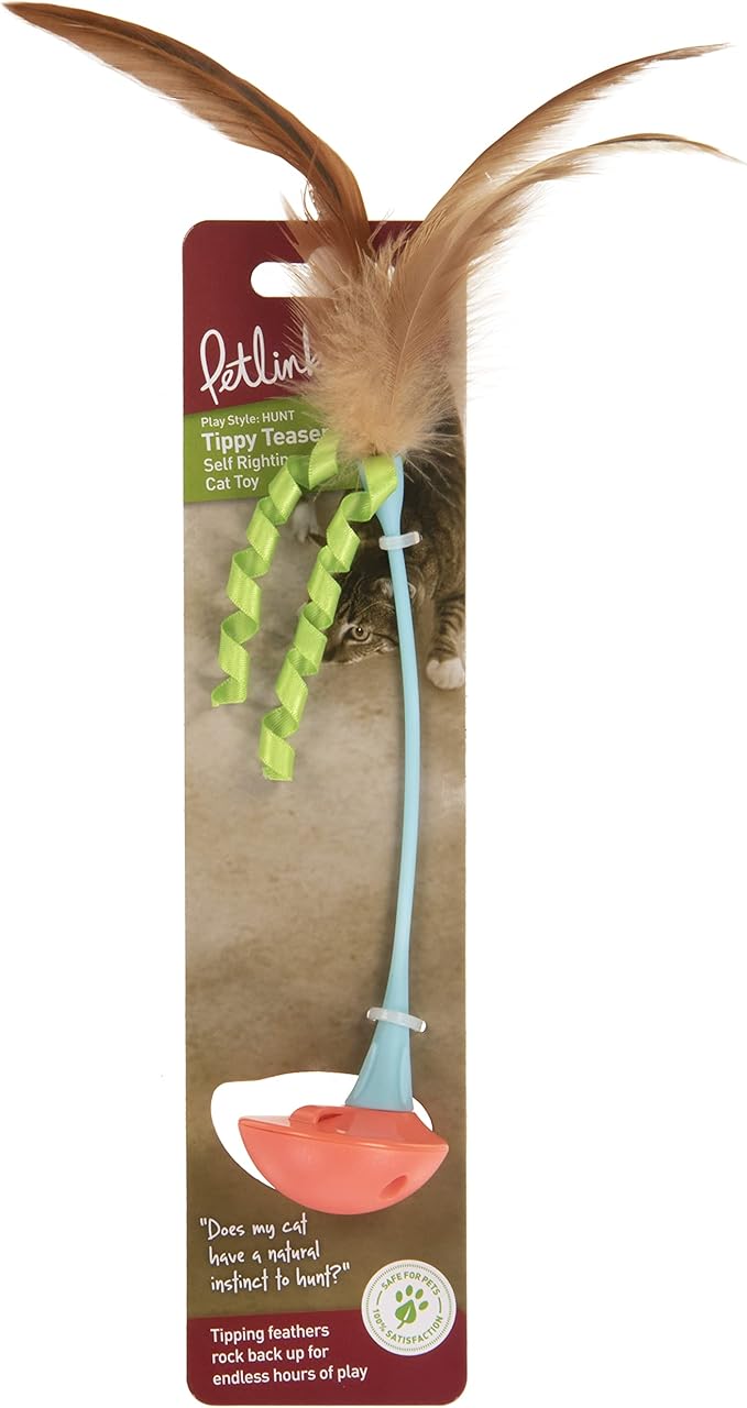 Petlinks Tippy Teaser Self Righting Rocking Feather Cat Toy - Blue/Orange, One Size