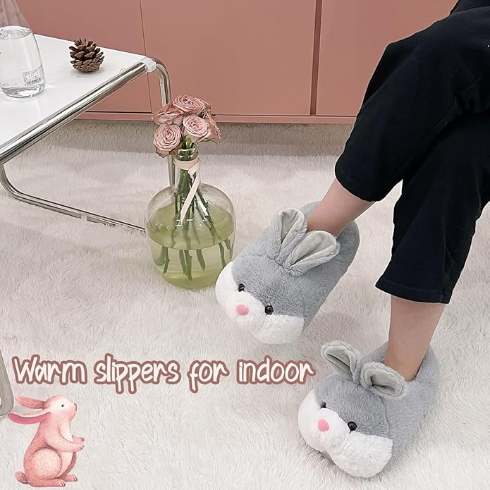 Caramella Bubble Classic Bunny Slippers for Women Funny Animal Novelty Slippers for Adults Cute Plush Rabbit Bedroom Slippers