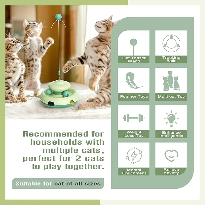 3-in-1 Interactive Cat Toy for Indoor Cats - Exciting Teaser Wand, Ball Track, and Whack-a-Mole Game - No Batteries Needed, Sturdy and Safe - Ultimate Mental and Physical Stimulation