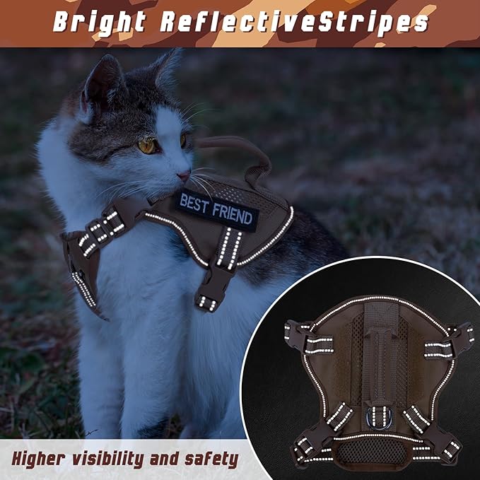 Tactical Cat Harness, Air Mesh Cat Walking Vest Harness Escape Proof, Reflective Large Cat Harnesses with Handle for Adult Fat Cats (Khaki, XL)