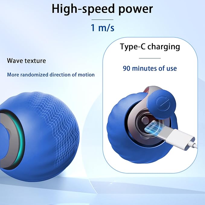 Interactive Cat Toy Ball, Automatic Moving Cat Ball Toy with Feather Tail, Indoor Smart Cat Toys, Motorised Cat Toys for Chasing & Hunting