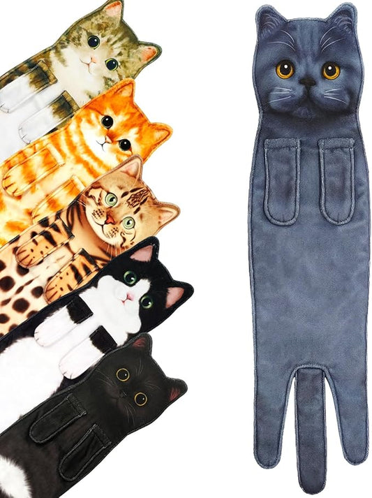 PAT JUUMG Funny Hand Towels for Bathroom Kitchen Decor, Cute Decorative Hanging Face Towels, Super Absorbent Soft, Housewarming Gift, Cat Lovers Gifts for Women (Blue Cat)