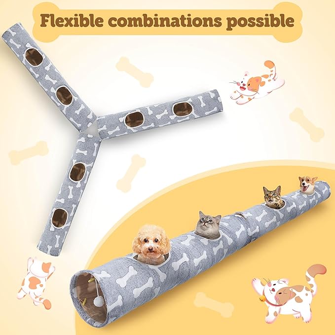 Cat Tunnel - 10‘’ Large Collapsible Cat Tunnels for Indoor Cats, Kittens, Rabbits, Ferret - Bone