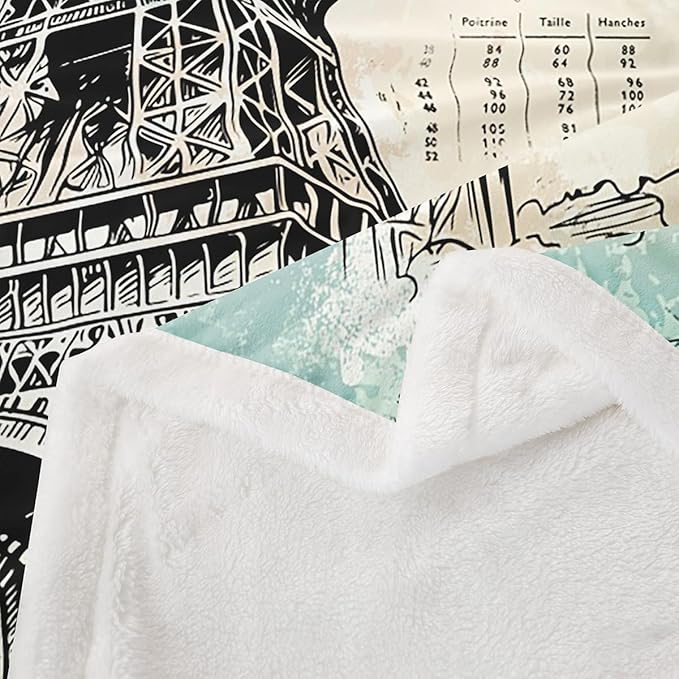 Eiffel Tower Sherpa Blanket Women Chic Retro Paris Theme Fleece Throw Blanket Vintage Paris Cityscape Plush Blanket Bedroom Decor French Teal Fuzzy Blanket Baby 30"x40"