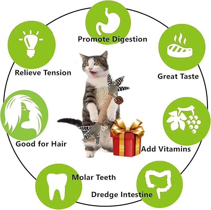 Cat Toys,14Pack Silvervine Cat Feather Toy Kitten Chew Stick Catnip Treat with Bell for Cleaning Teeth Indoor Kitty Teaser Wand Molar Snack Interactive Pet Rabbit Bunny Hamster Guinea Pig