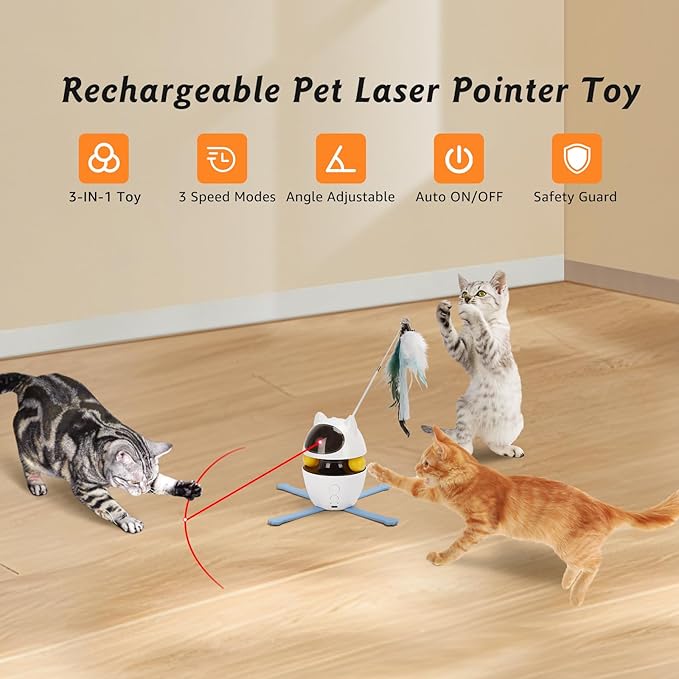 Nobleza 3-in-1 Cat Laser Toy with Feather Trackball, Rechargeable Pet Interactive Pointer Red Light Game, 3 Modes Random Trajectory Motion Activated Boredom Buster for Cat Self Play Home Indoor