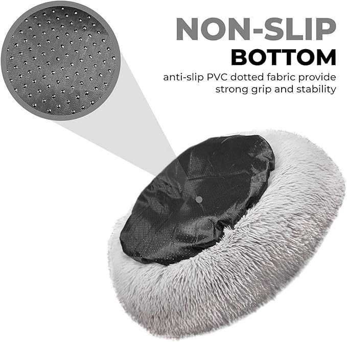 Whiskers & Friends Small Dog Bed Washable, Fluffy Dog Beds for Small Dogs, Round Cat Beds for Indoor Cats, Calming Pet Bed, Donut Cat Bed