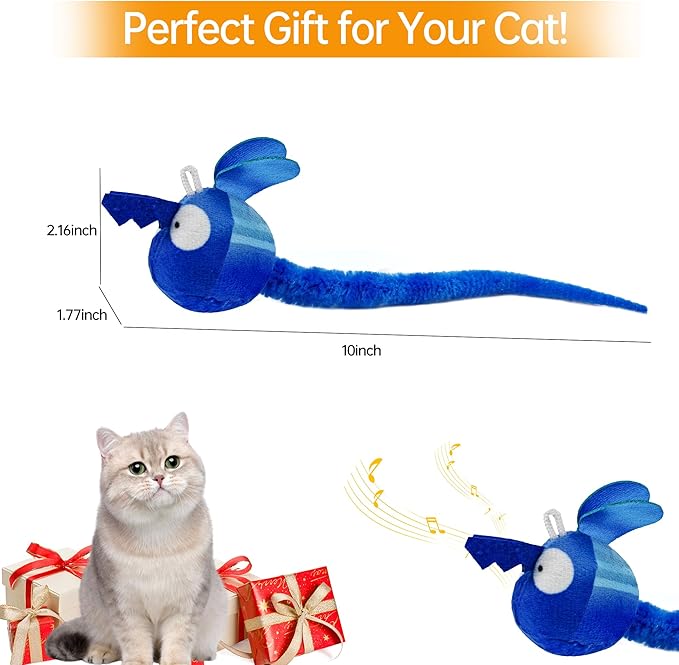 Chirping Cat Toys Hanging Cat Feather Toy - Catnip Interactive Cat Toys for Indoor Cats - Automatic Cat Toy for Cat Exercise & Kicker to Self Play (Blue Pangpang)