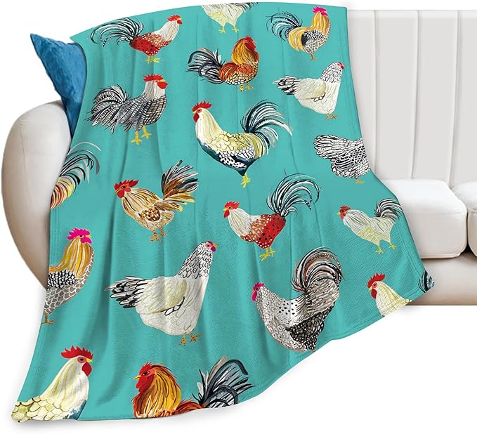 Farmhouse Chicken Blanket Ultra Soft Cozy Farm Rooster Throw Blanket Fleece Fuzzy Plush Bedding Country Chicken Gifts for Women Girls Kids Adults 50"x40"
