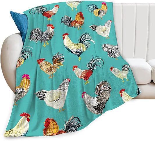 Farmhouse Chicken Blanket Ultra Soft Cozy Farm Rooster Throw Blanket Fleece Fuzzy Plush Bedding Country Chicken Gifts for Women Girls Kids Adults 50"x40"