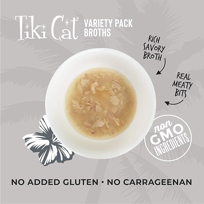 Tiki Cat Born Carnivore Broths Variety Pack, Meaty Bites, Hydration and Flavor Supplement Wet Cat Food Topper, 1.3 oz. Pouch (Pack of 12)
