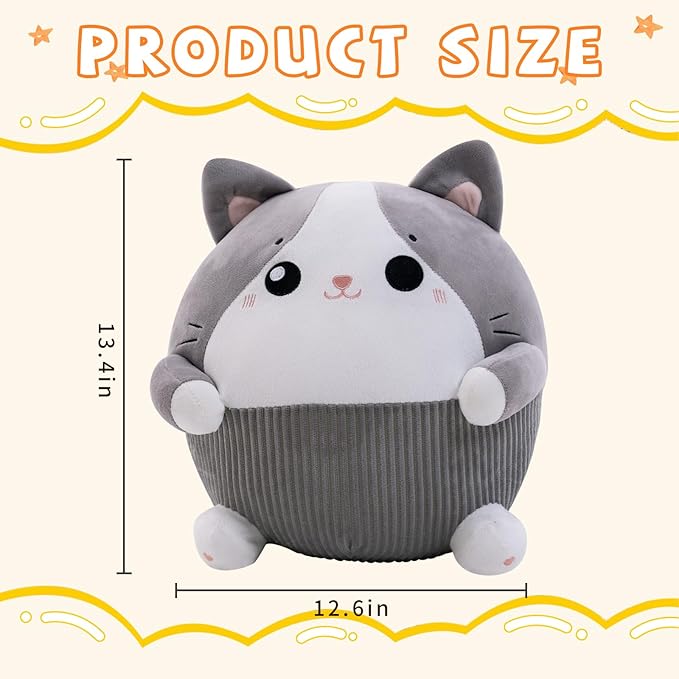 Cat Plush Pillow 13.3 Inch, Cute Cat Stuffed Animal, Cute Stuffed Cat Plushie,Soft Cat Plush Pillow for Room Decor, Gifts for Girls, Kids on Birthday, Christmas