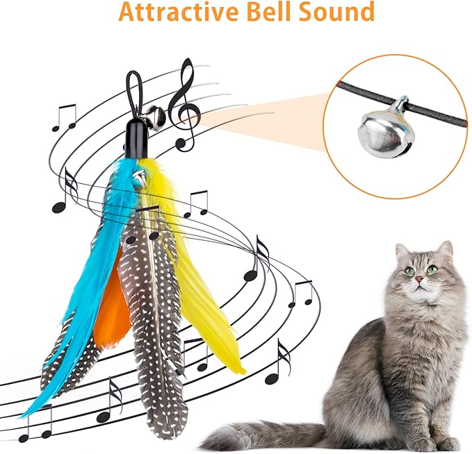 Interactive Cat Feather Toys, Retractable Cat Feather Toy with 9 PCS Replacement, Hanging Cat Teaser Toy for Indoor Cats Kitten Kitty, Cat Toys Cat Wand for Cat Play Exercise