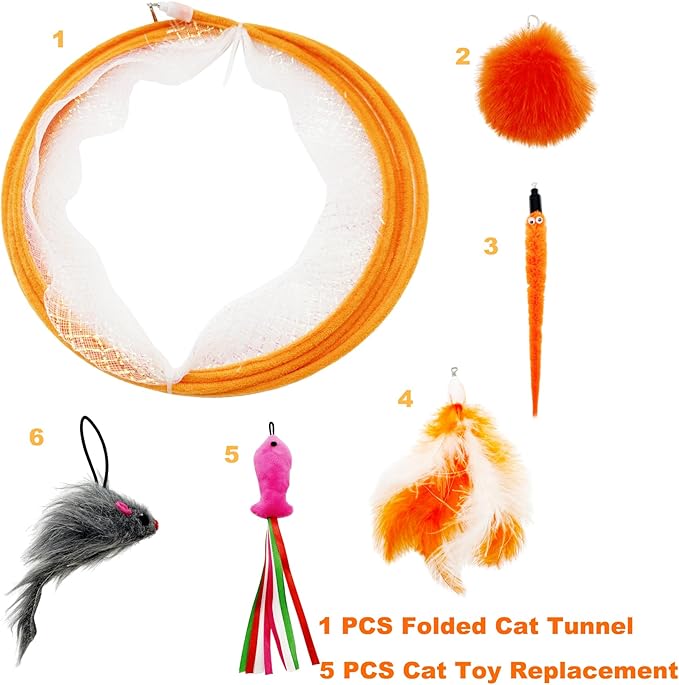 Spiral Tunnel Cat Toy, Self Play Cat Hunting Spiral Tunnel Toy Spiral Cat Toy, Folded Cat Tunnel Spring Toy for Indoor Cats (Orange)