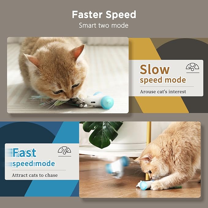 Interactive Cat Toys for Indoor Cats, 2-Speed Smart Automatic Cat Mouse Toy with LED Wheels, USB Rechargeable,Relieve Lack of Exercise for Cats Kittens