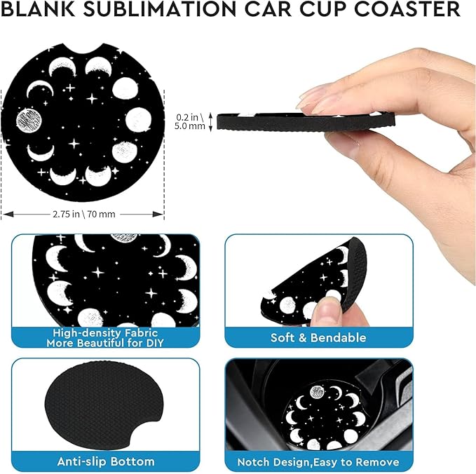 Car Coasters for Cup Holders,2 Pack Sky Moon Star Car Coasters,2.75" Universal Size Anti Slip Rubber Mat,Automotive Cup Holder Decal Decor Accessories,Sky Moon Star Gifts for Women,Men,Mom