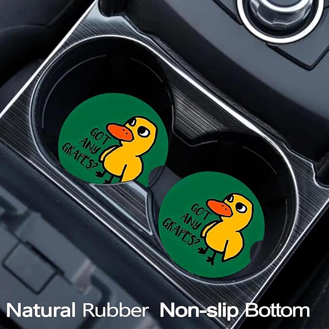 Car Coasters for Cup Holders,2 Pack Duck Got Any Grapes Car Coasters,2.75" Universal Size Anti Slip Rubber Mat,Automotive Cup Holder Decal Decor Accessories,Duck Gifts for Women,Men,Mom