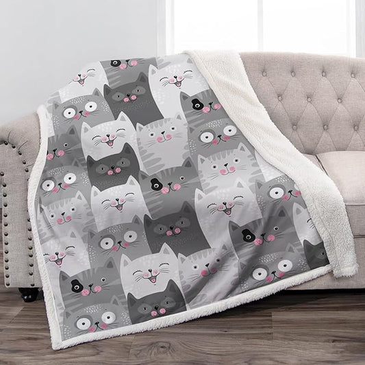 Jekeno Cat Soft Blanket Gifts for Women Mom Birthday Christmas Valentines Ideas Presents Decor Home Bedroom Living Room Cozy Plush Sherpa Throw for Cat Lovers Kids Teen Adults 50"x60"