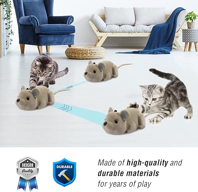 CSD Interactive Cat Mouse Toy - Mouse Hunting Cat Toy - Fake Rat Toy Mouse for Cats with Remote Control - Interactive Cat Pet Toy for Boredom, Physical & Mental Stimulation - Realistic Mouse Toy