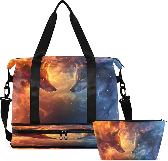 A Wolf Composed Of Starry Sky Travel Duffel Bag Waterproof Gym Sport Tote Bag Carry On Weekender Bag with Compartment