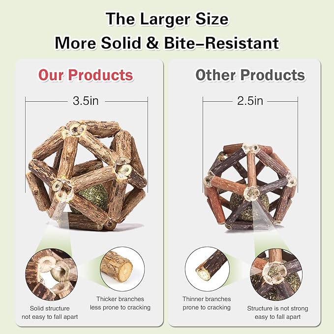 Catnip Toys-2Pcs Natural Silvervine Stick Catnip Ball&Bell Ball-Cat Toys for Indoor Cats- Cleaning Teeth Molar Tools Matatabi Cat Chew Toy-Kitten Toys All Breeds