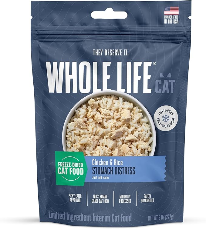 Whole Life Pet Freeze Dried Cat Food - Bland Diet for Cats with Sensitive Stomachs, Digestive Support, Anti-Diarrhea & Vomit Remedy – Human-Grade, Quick & Easy Chicken and Rice Meal, Ready in Minutes