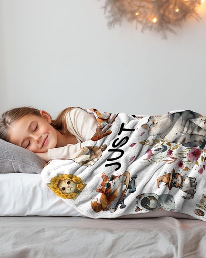 Cat Gifts for Women, Cat Blanket for Women, Just A Girl Who Love Cats, Cartoon Cats Blankets for Girls 60" X 80"