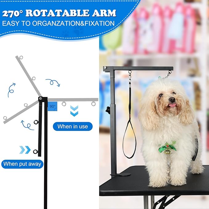 Breeze Touch Dog Grooming Arm with Metal Clamp - 35" Dog Grooming Table Arm, Dog Grooming Hammock Stand with Loop Noose for Small & Medium Dogs Nail Clipping, 2022 Upgrade Design