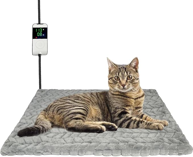 Heated Cat Bed, Completely Chew-Proof Cord Cat Heating Pad, Waterproof Adjustable Temperature Dog Heated Mat, Pet Heating Pad for Puppy Kitten, Electric Pads for Pregnant New Born Pet (S)